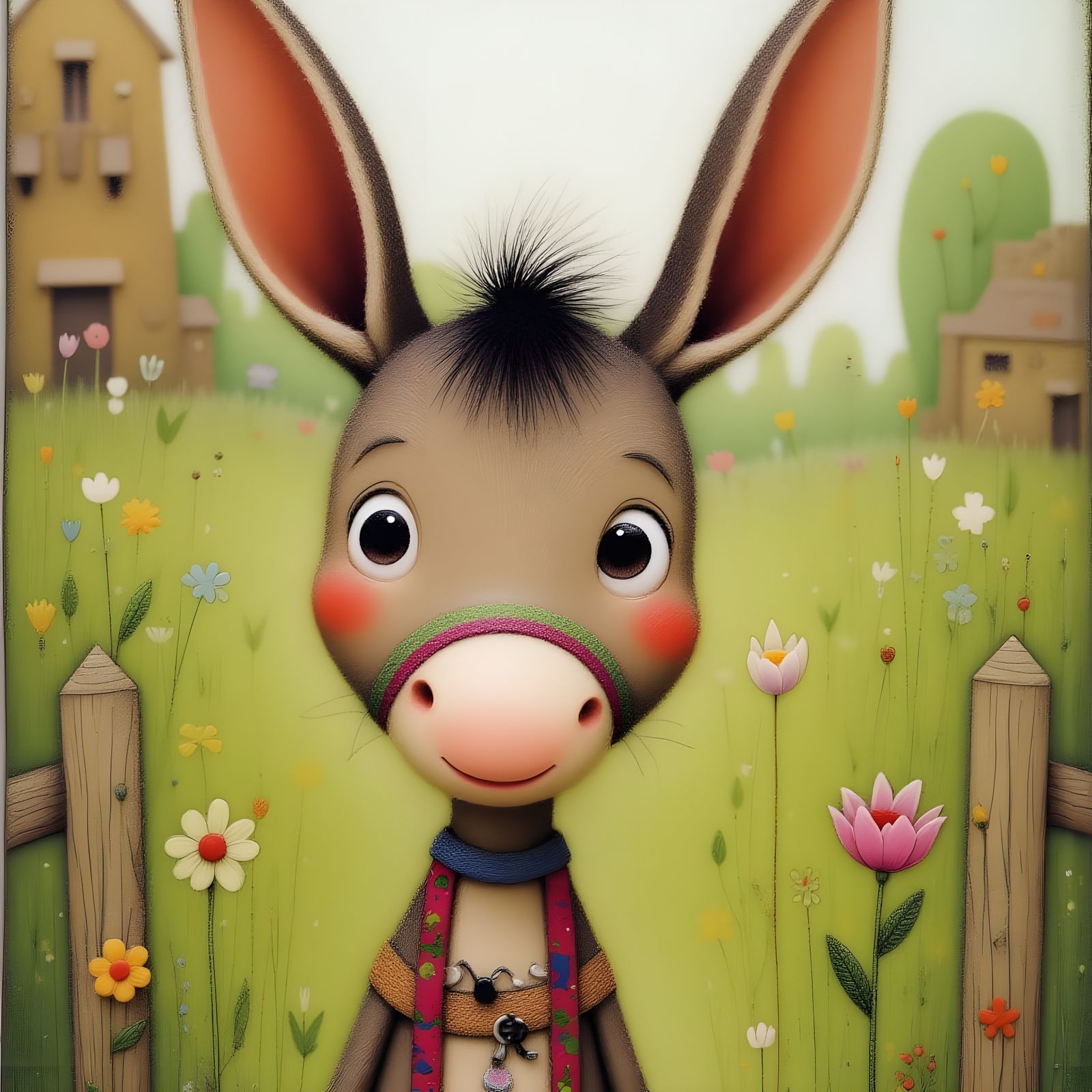 Adorable Baby Donkey with Big Ears on Farm