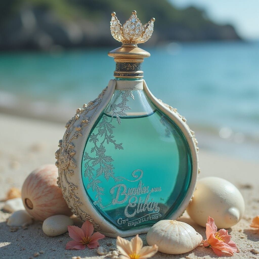 Elegant Art Nouveau Glass Bottle with Underwater Breathing E...