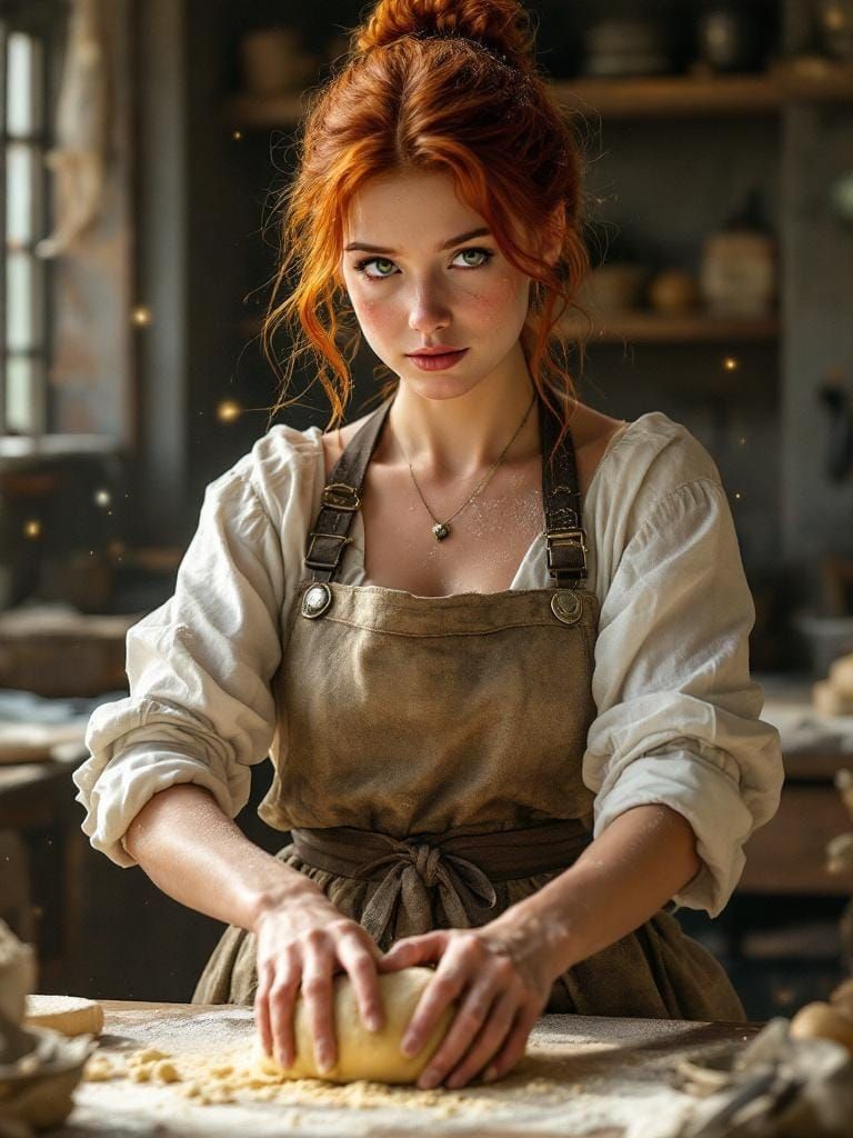Redhead Baker in Bustling Kitchen as Digital Art