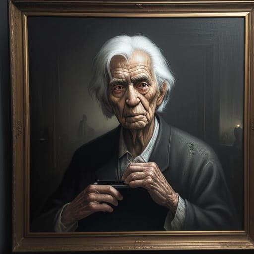 Elderly Person Holding Painting in Rutkowski Style