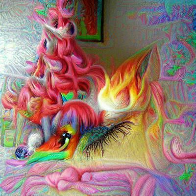 Surreal Fire Tree in Hyperrealistic Pop Art Style
