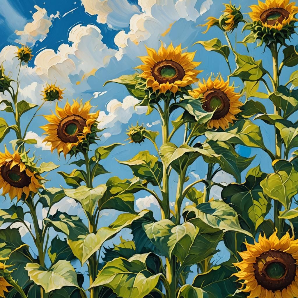 Vibrant Sunflower in Gouache, Impressionist Style
