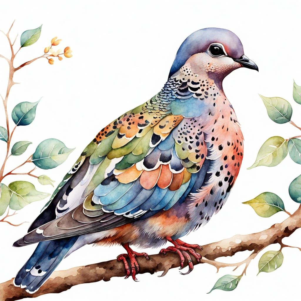 Beautiful Watercolor Spotted Dove Portrait