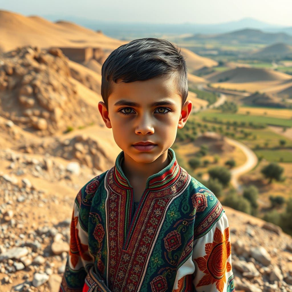 Young Boy Embodying Palestinian-Israeli Heritage in Vibrant ...