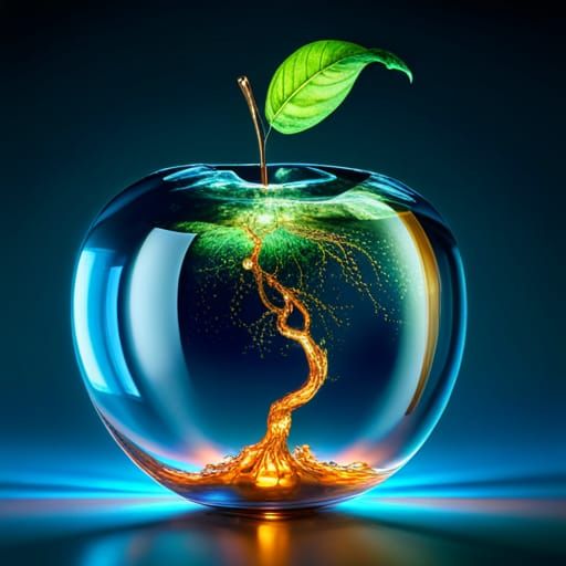 Hyperdetailed Apple Figurine in Crystal Tree, Art Nouveau St...