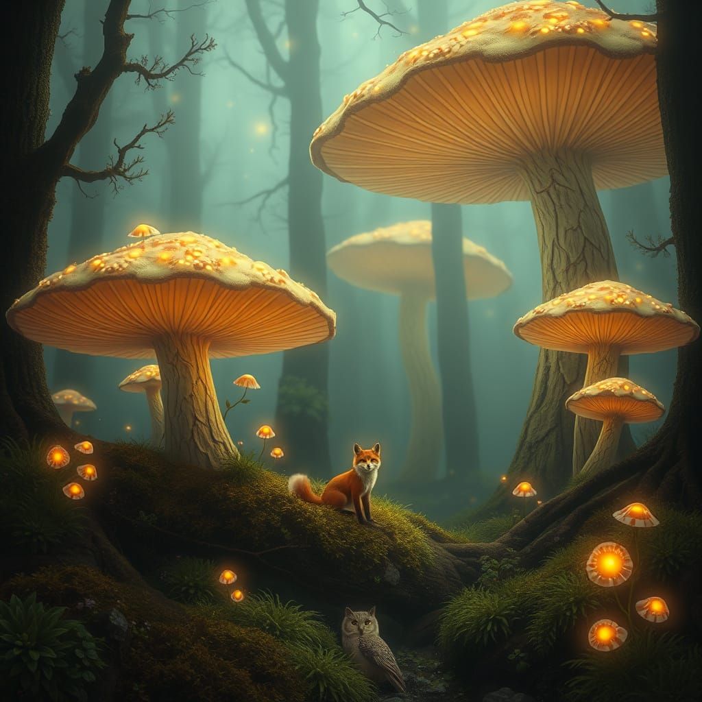 Surreal Dreamscapes of Glowing Mushrooms in Earthy Tones