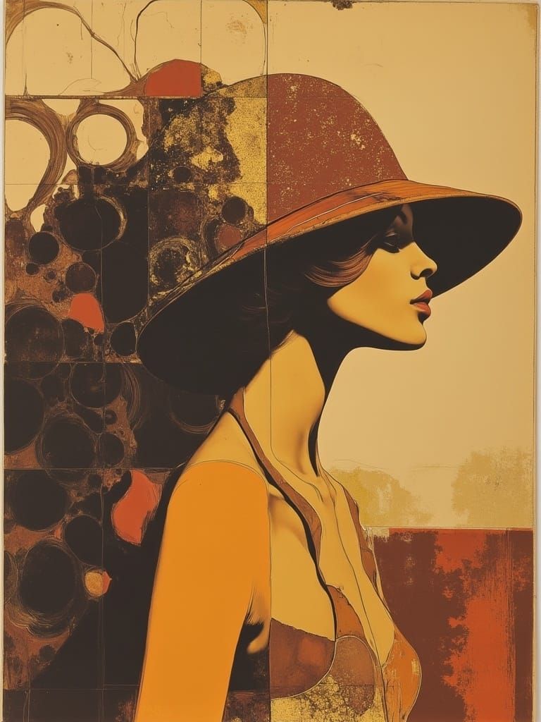 Art Deco Woman with Swirling Hair and Hat
