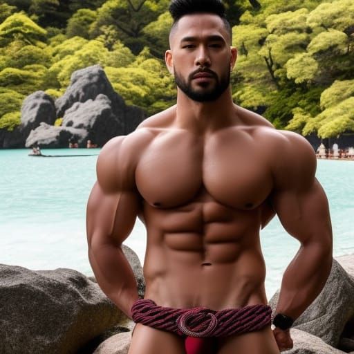 Rope-Bound Hunk in Ancient Japanese Temple