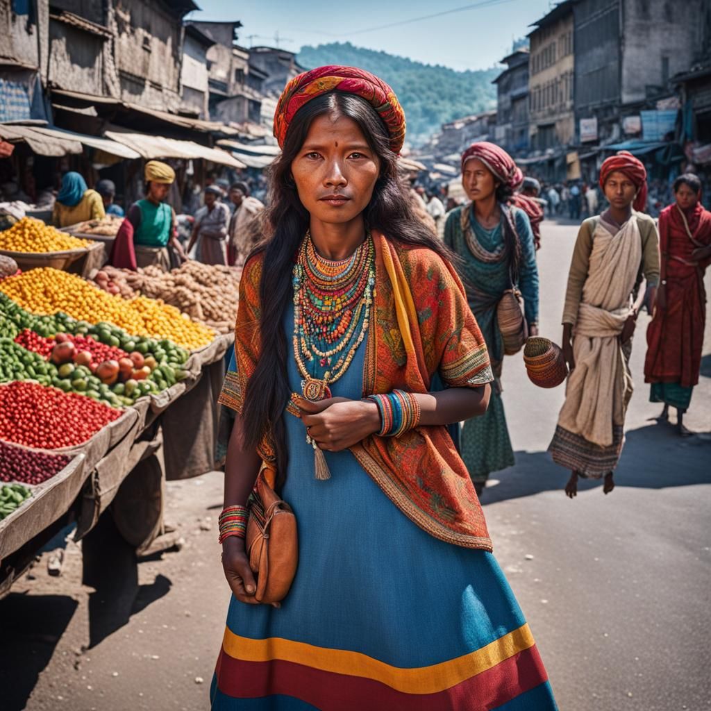 Kathmandu Market Scene, 1970s Hyperrealistic Photo