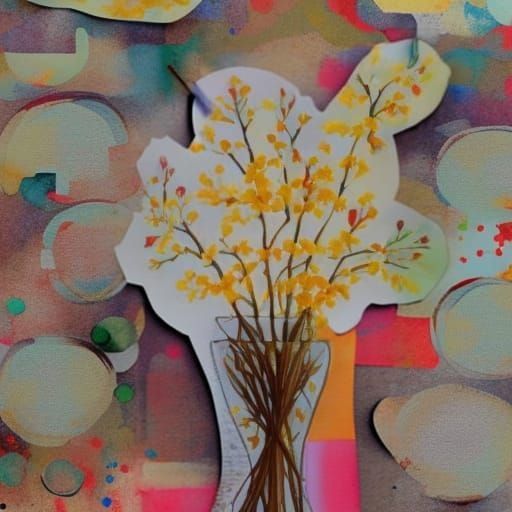 Colorful Collage with Impasto and Mixed Media