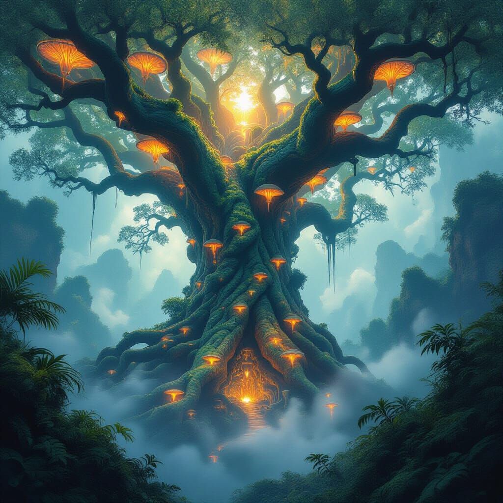 Epic Fantasy Ancient Tree in Alien Jungle