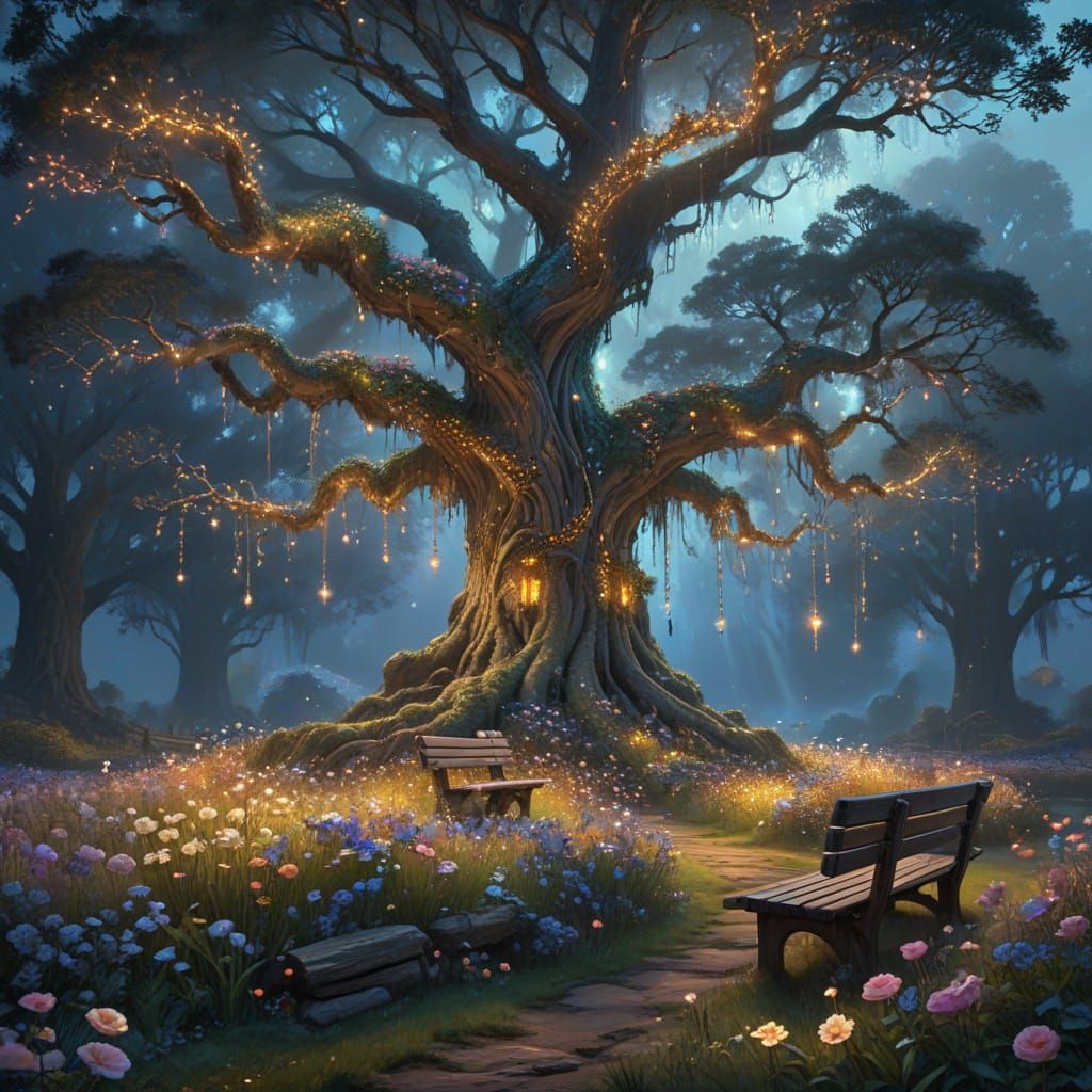 Colossal Tree in Vibrant Oil Painting Style