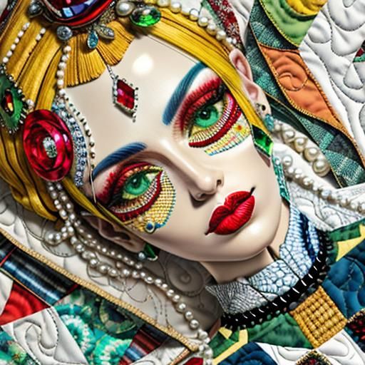 Beautiful Patchwork Face in 3D with Jewels