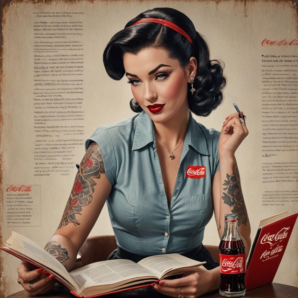 Coca-Cola Pinup Girl Reading: 1950s Style Advert