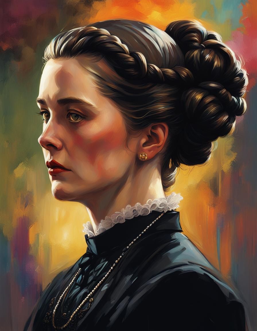 1920s Governess in Black Dress: Hyperrealistic Portrait