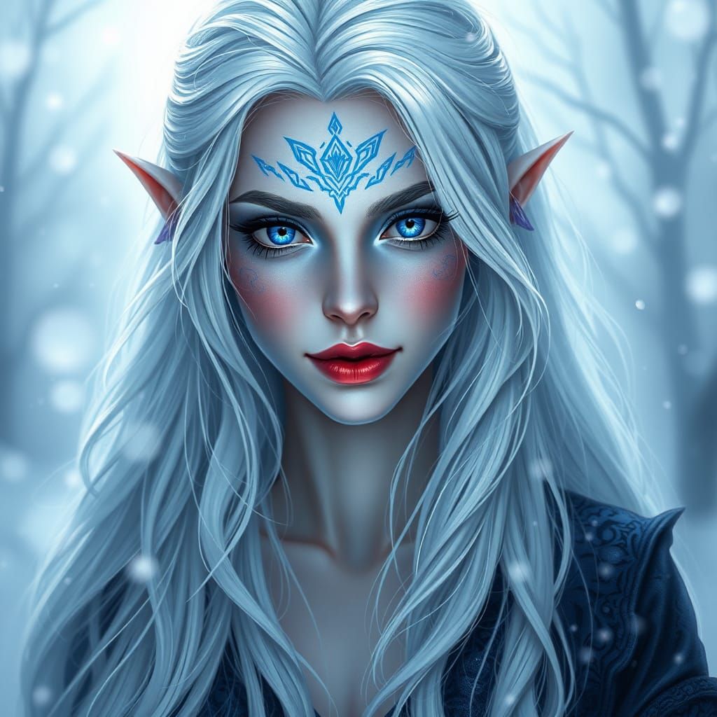 Ethereal Tiefling Beauty in a Snowy Dreamscape