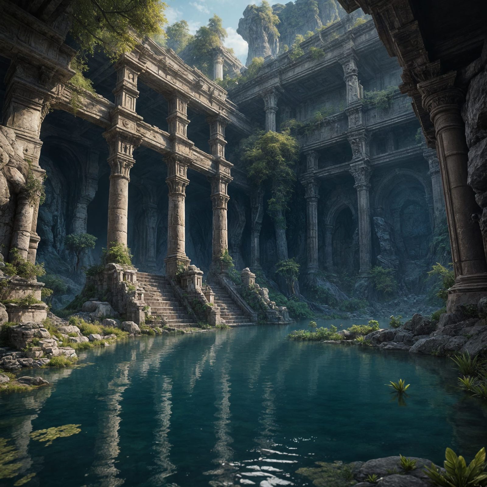 Fantastical Ancient Ruins by Water Springs