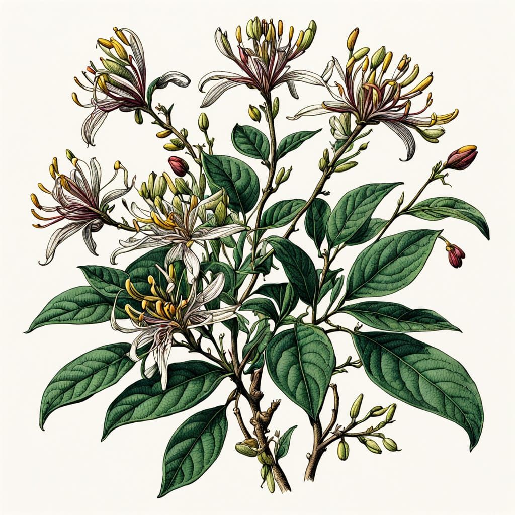 Intricate Botanical Drawing of Honeysuckle
