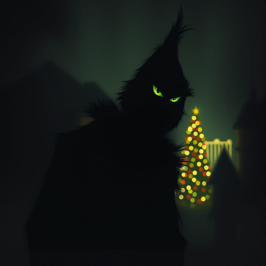 The Grinch Emerges from Shadows in a Dark, Whimsical Christm...