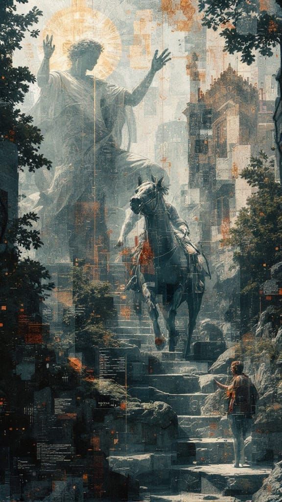 Digital Renaissance Abstraction with Technological Glitch