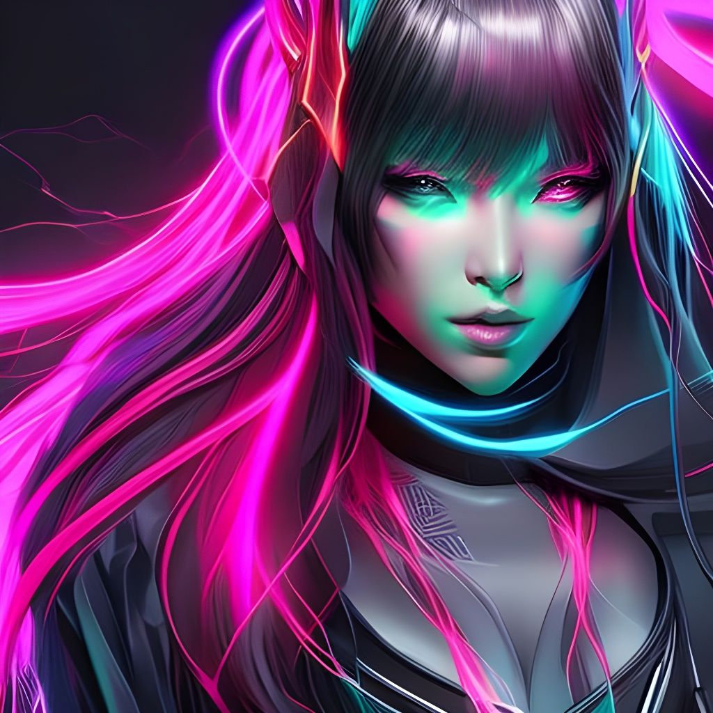 Cyberpunk Ainu Hacker Girl with Neon Pink Hair