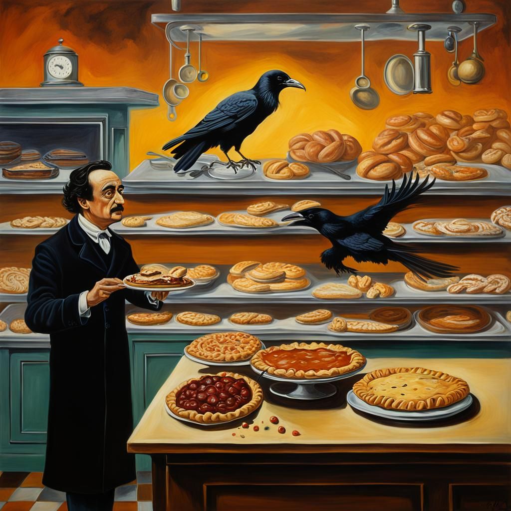 Poe's Raven Pie: A Surreal Baker Scene