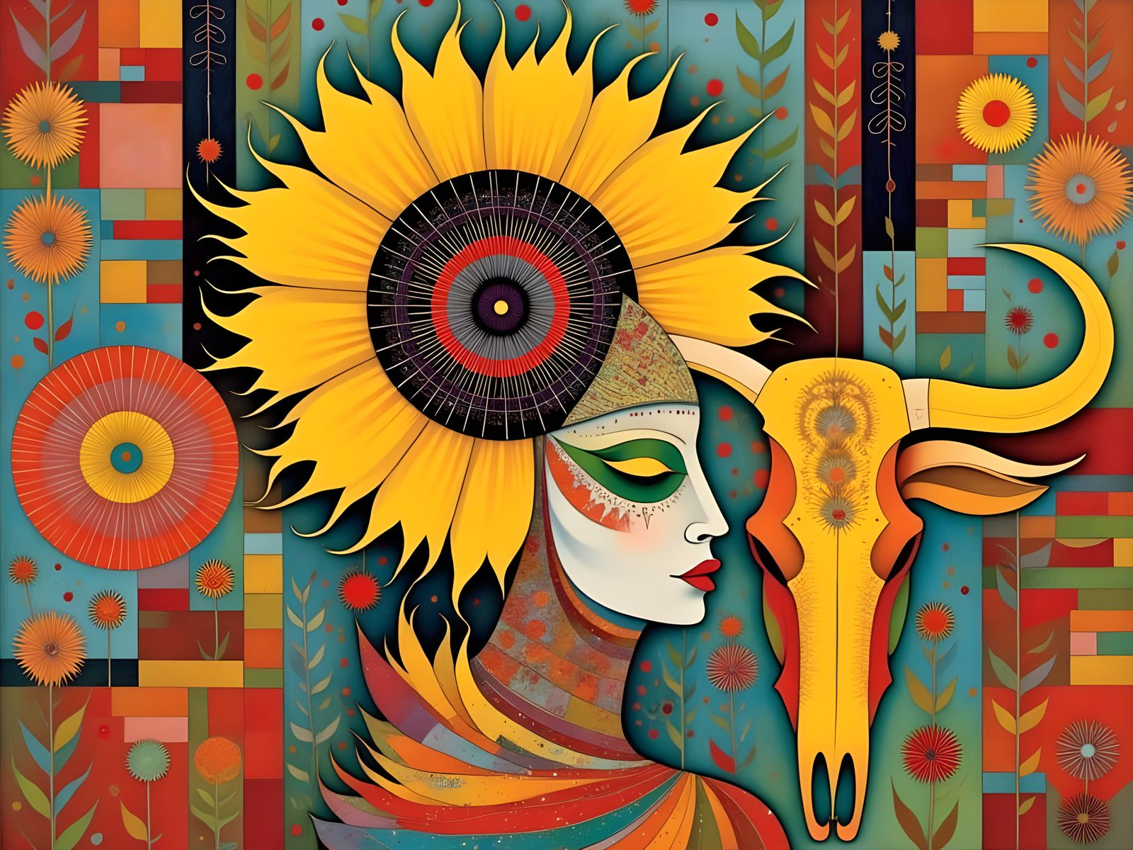 Vibrant Indonesian Goddess Meditation in Psychedelic Colors