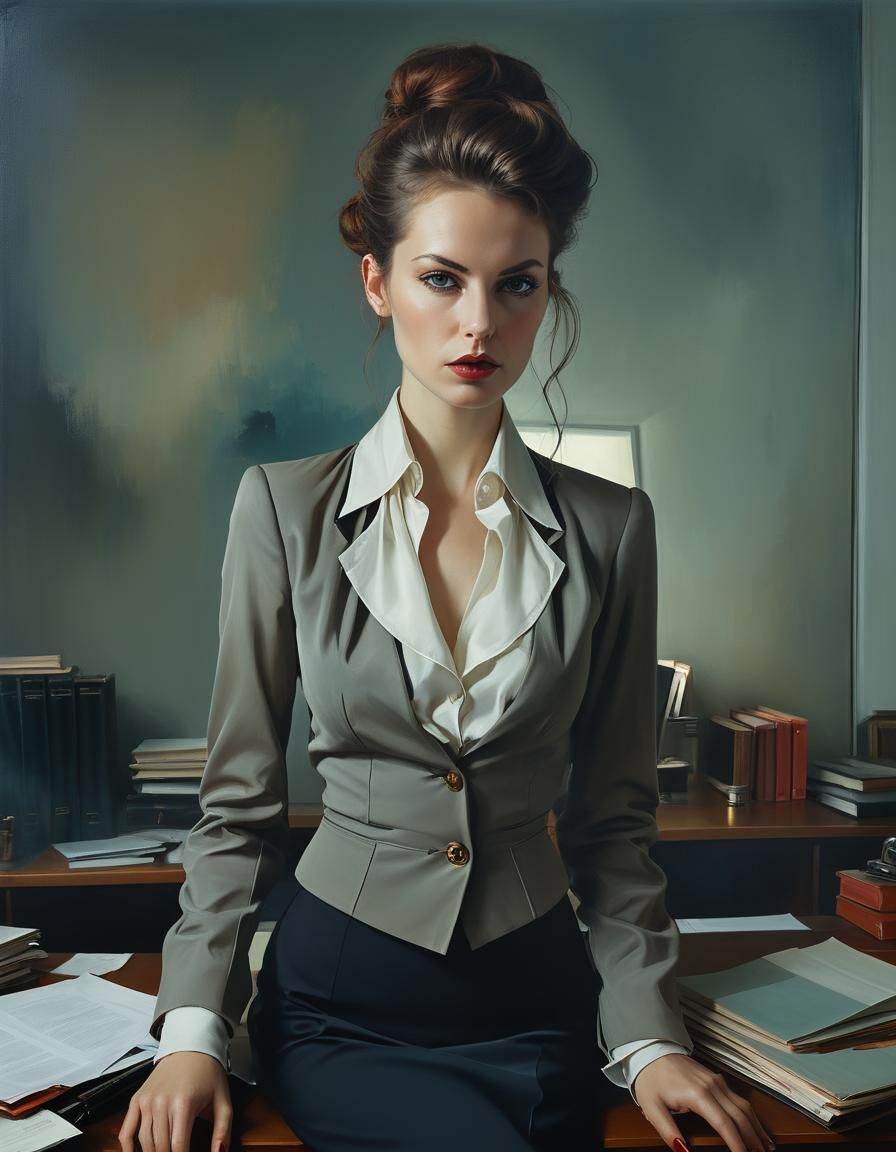 Mysterious Secretary Portrait in Grunge Fashion Style