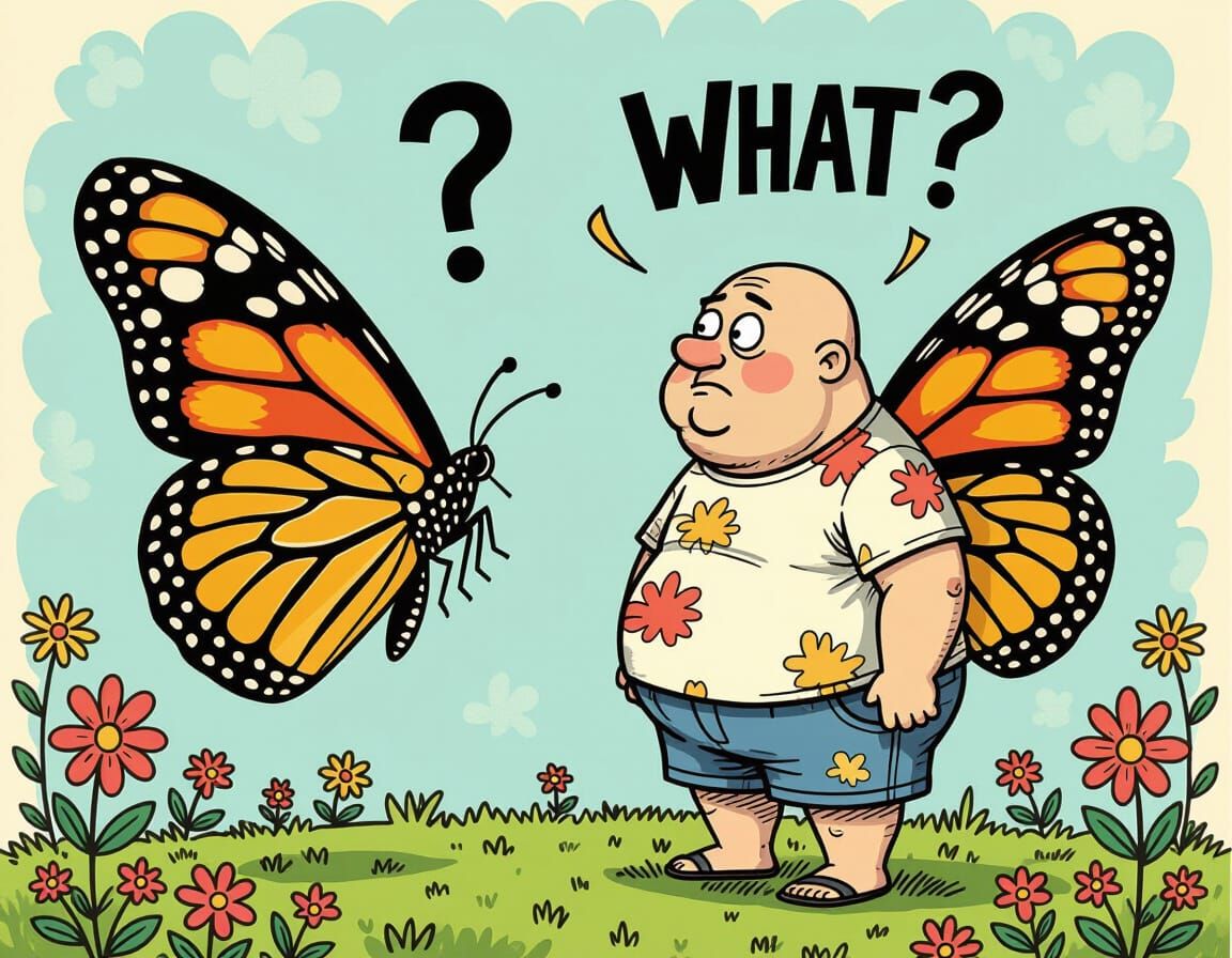 Surreal Butterfly Cartoon with Psychedelic Details