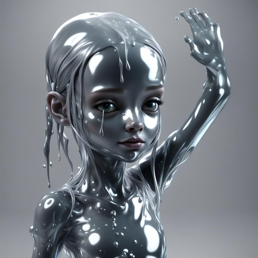 Cute Grey Slime Girl with Liquid Metal Body