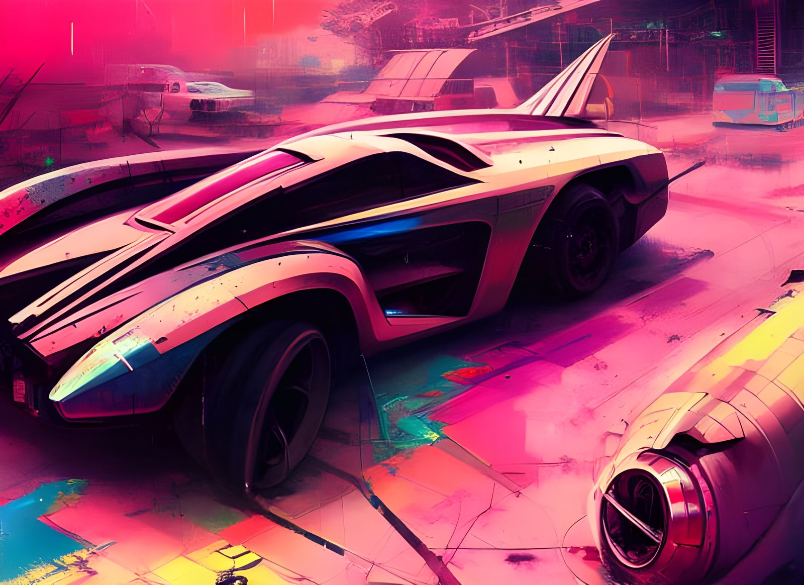 Atompunk Hypercar at Space Station, Digital Art