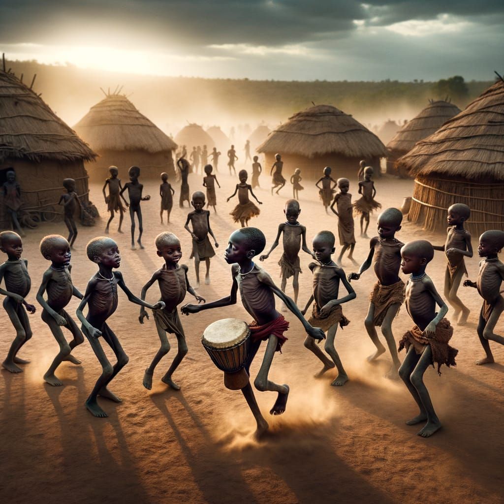 Joyful Children Dancing in a Dusty Village