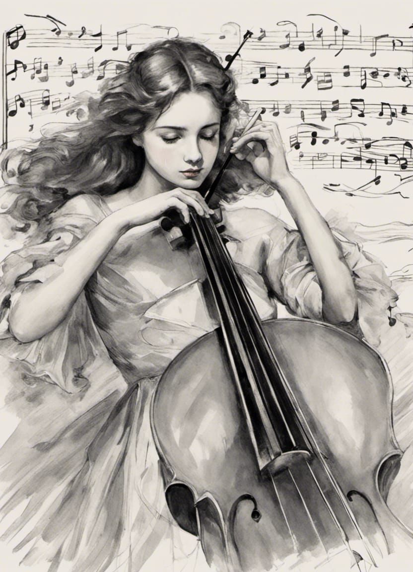 Charming Young Woman Cellist Plays with Passion