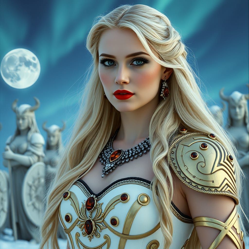 Ethereal Goddess Under Snowy Aurora