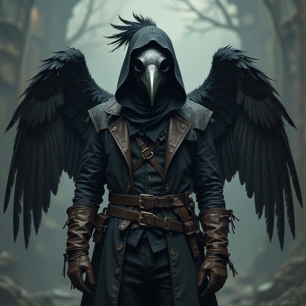 Bird Man in Plague Doctor Mask, Ominous Art