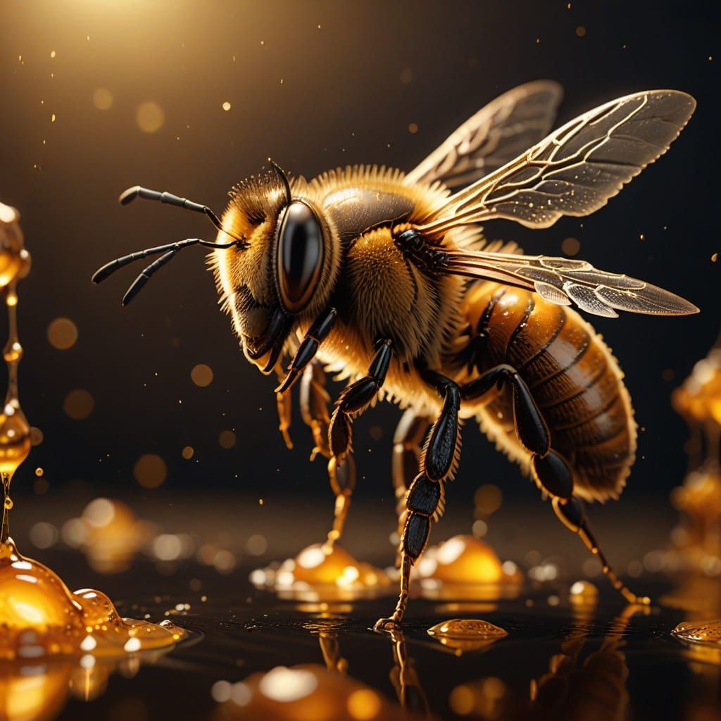 Hyper-Realistic Honey Bee Made of Liquid Gold