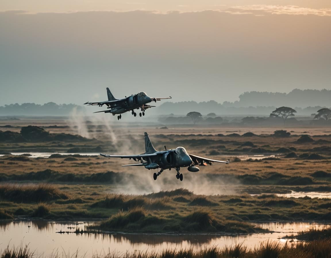 Harrier Glides Over Saltmarsh: Cinematic Film Still