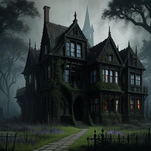 Creepy Gothic Mansion in Overgrown Garden