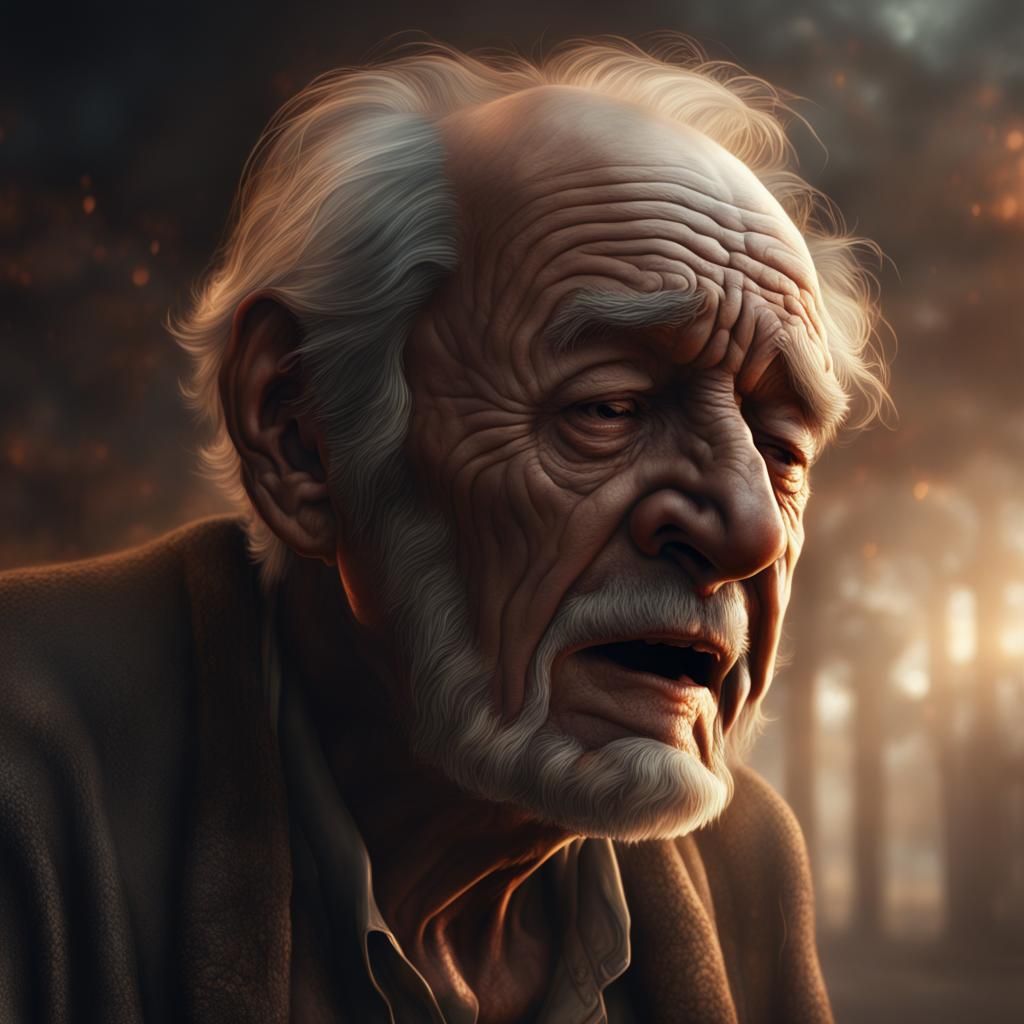 Crying Old Man Portrait in Digital Painting Style