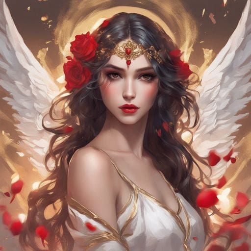Beautiful Angel Close-Up with Rose Petals