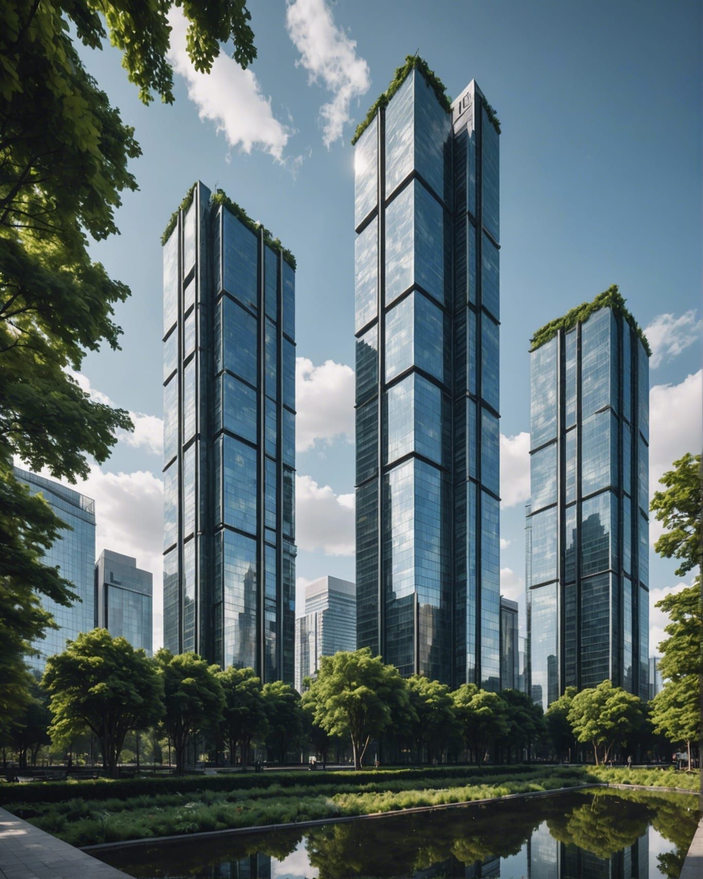 Cyberpunk Skyscrapers Reflecting Urban Landscape