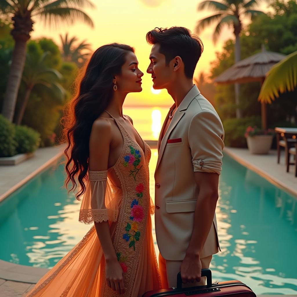 Brazilian Woman and Korean Man in Matte Painting Style