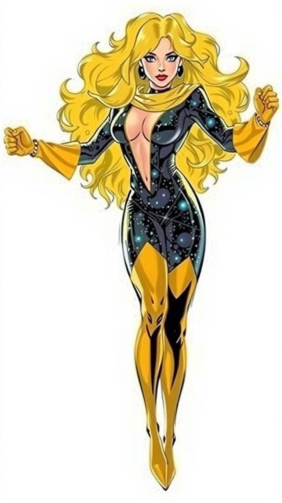 Dynamic Female Superhero in Comic Book Style