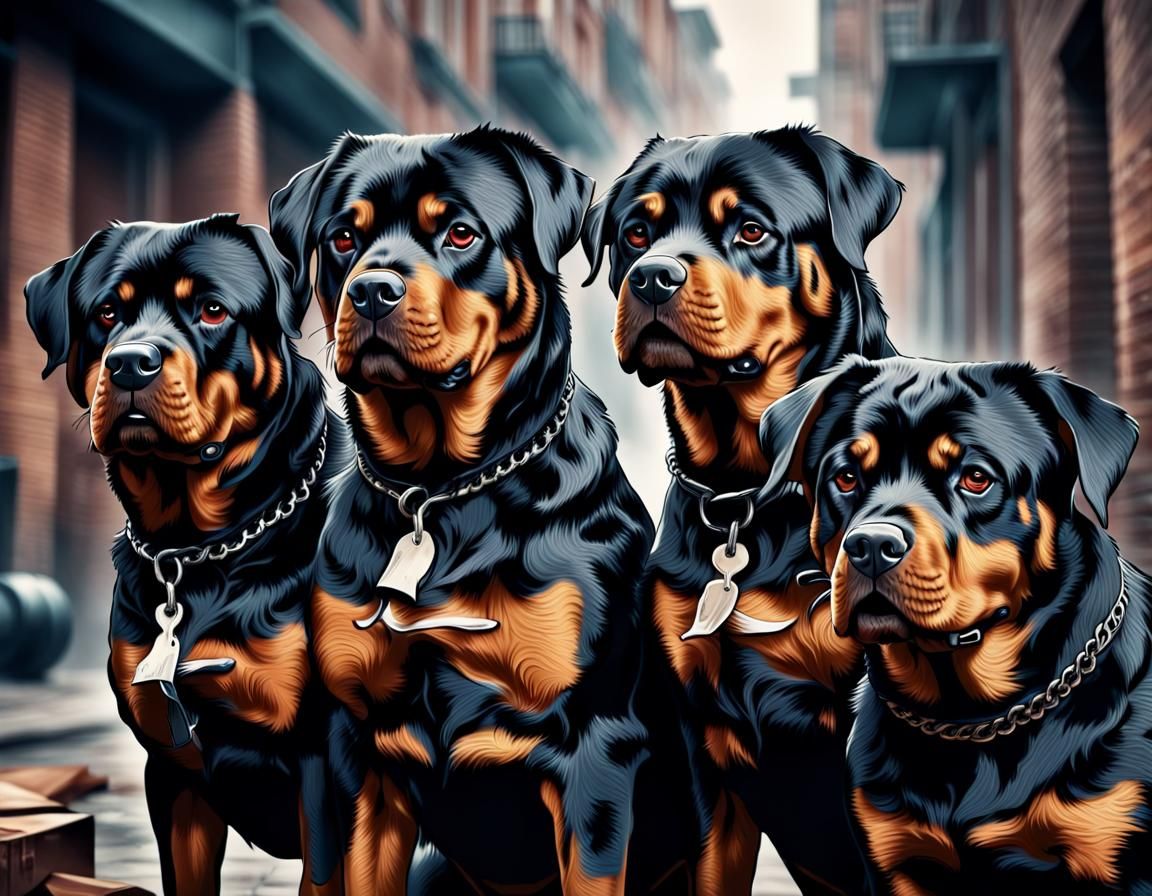 Gangster Rottweilers in Hyperrealistic Style