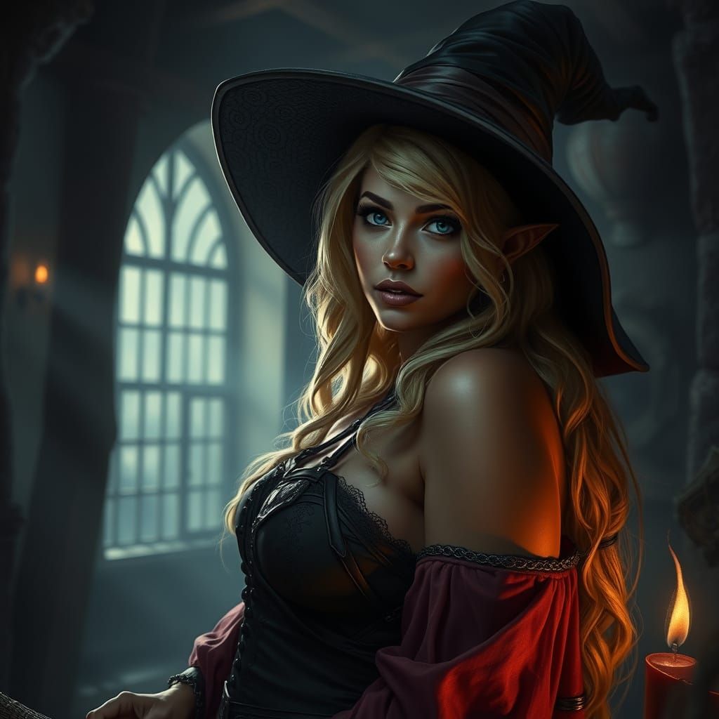 Sultry Dark Fantasy Witch in Muted Colors