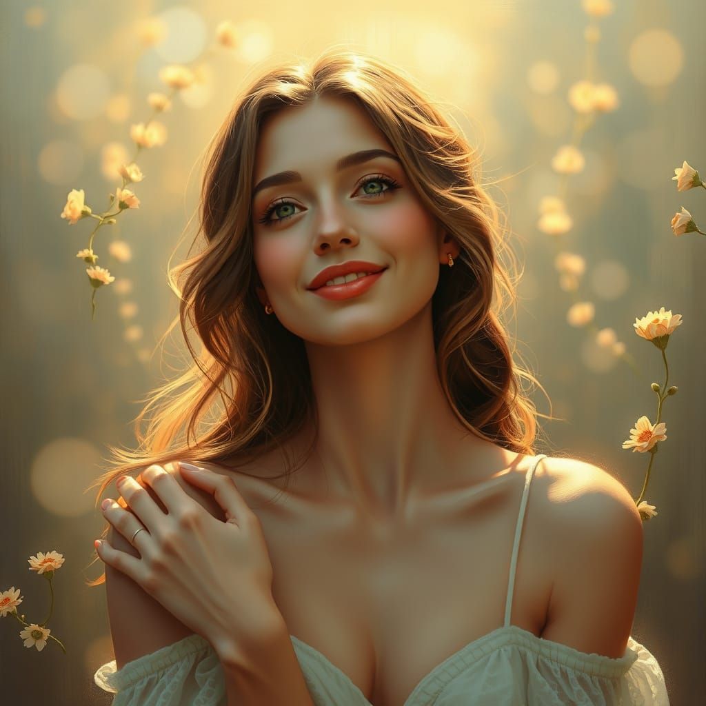 Woman in Golden Light: An Art Nouveau Portrait