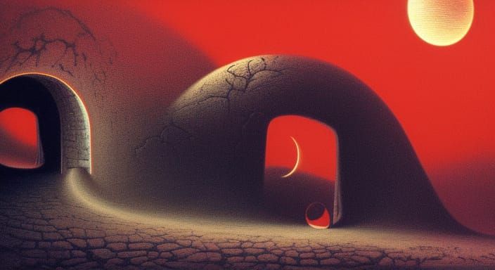 Surreal Dark Fantasy Landscape with Skulls