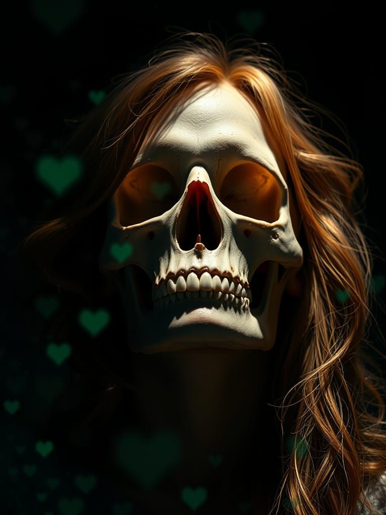 Strawberry Blonde Skull Portrait With Bokeh Hearts