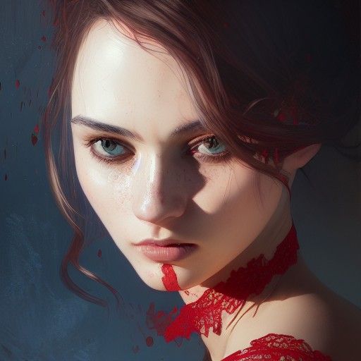 Detailed Portrait in Red Lace, Artstation Style