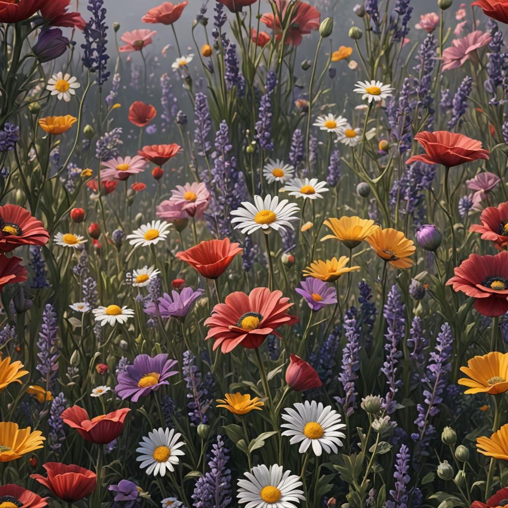 Detailed Floral Painting in Deep Color